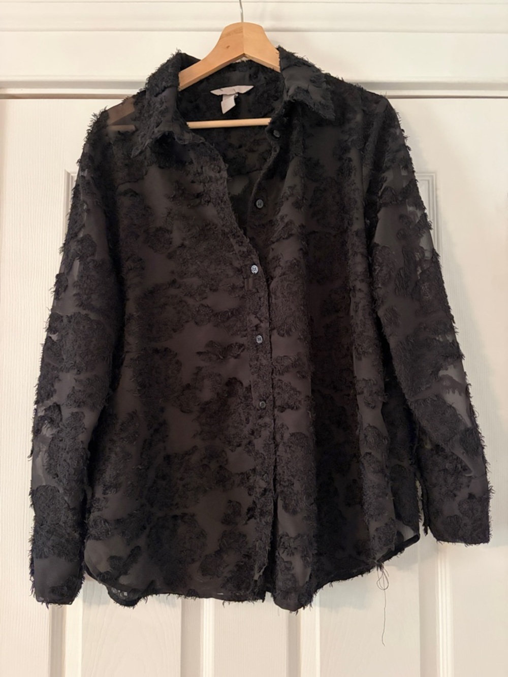 H&M Black Sheer Textured Button-Down Shirt